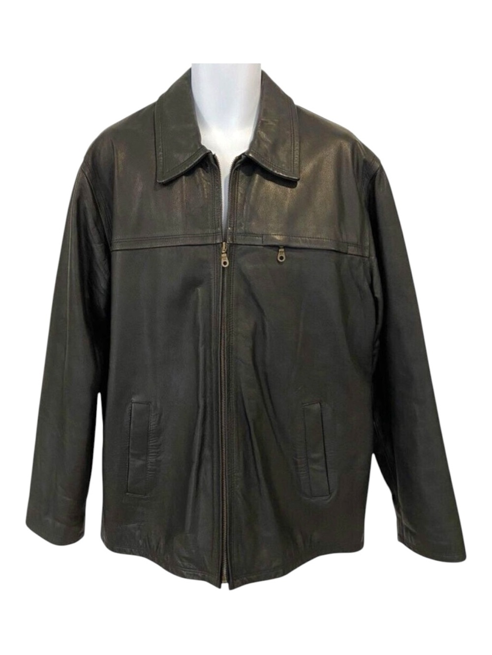 Armani Exchange Genuine Leather Jacket Large Black Zippered Luxe Quiet luxury
